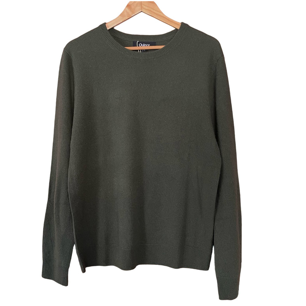 Quince 100% Mongolian Cashmere Crewneck Sweater Olive Green Size Large NEW - Picture 2 of 9